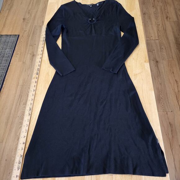 BCBGMAXAZRIA Black Maxi Bodycon Long Sleeve Dress Silver Circle Bust M - Picture 2 of 12